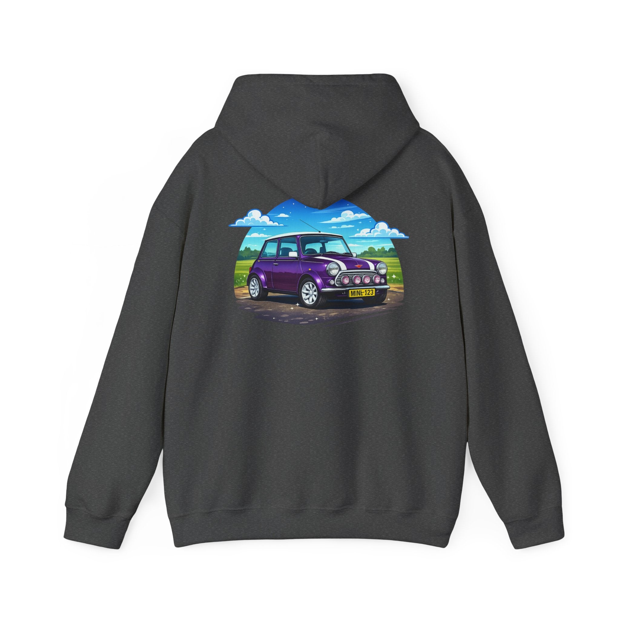 Classic Mini Cooper Hoodie — Retro Purple Car Graphic Pullover