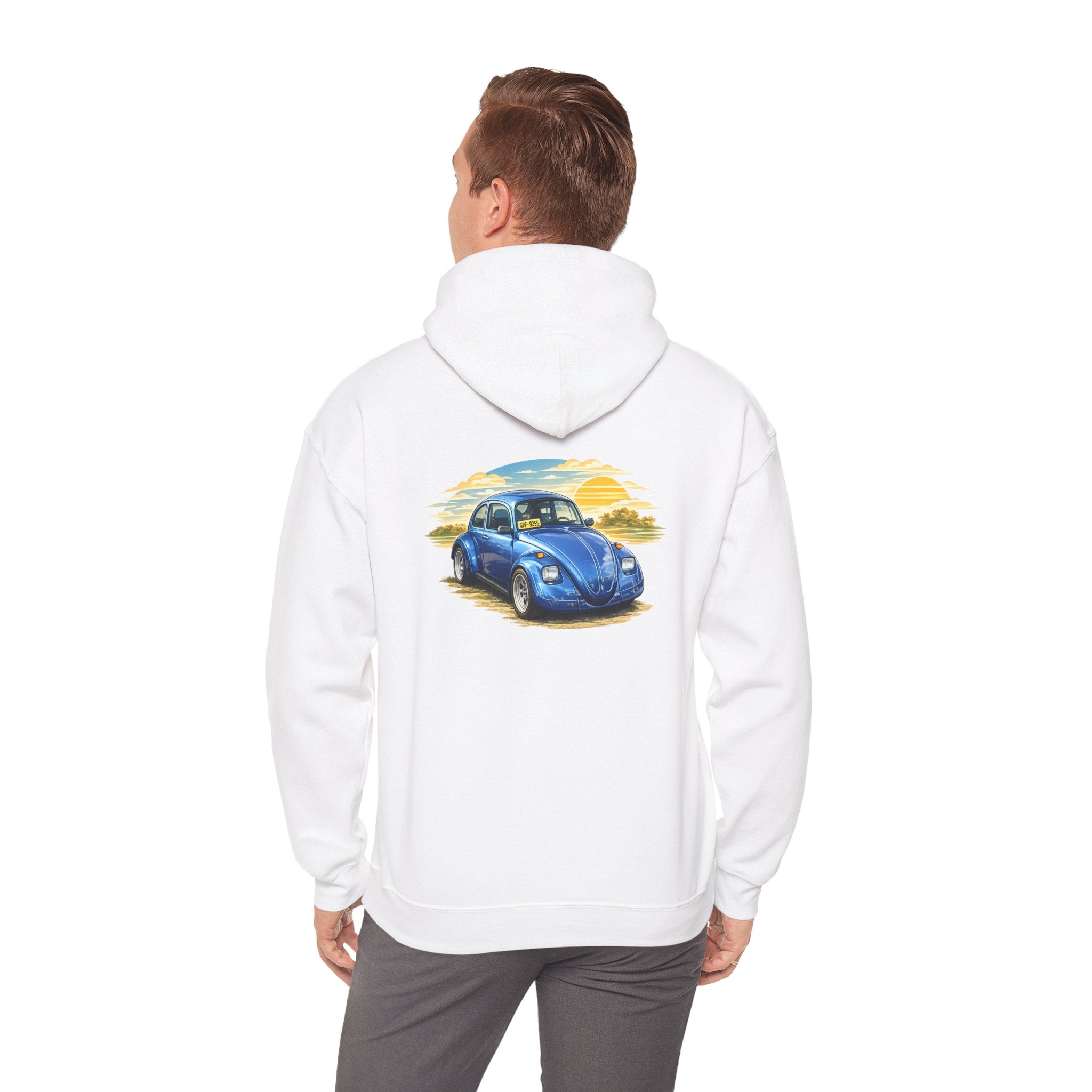 Blue Classic Beetle Hoodie – Vintage VW Car Sunset Graphic Sweatshirt