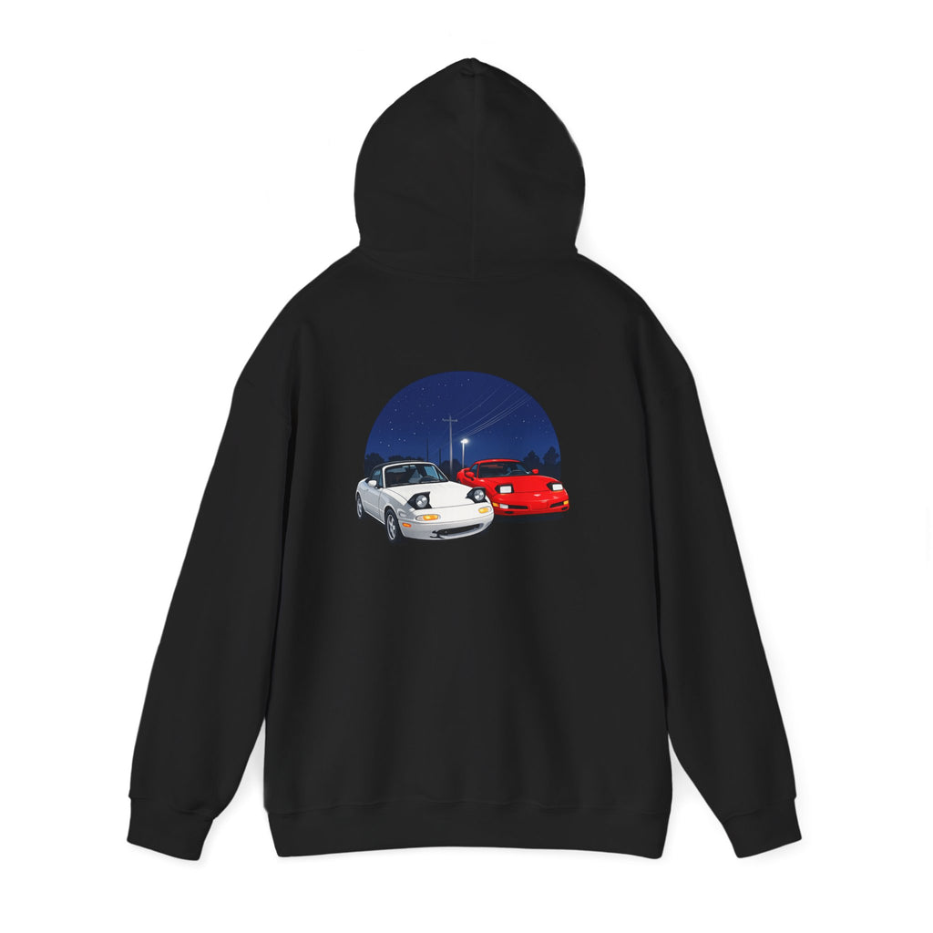 Miata corvette Duo Hoodie – Classic Red & White Sports Cars Nightscape