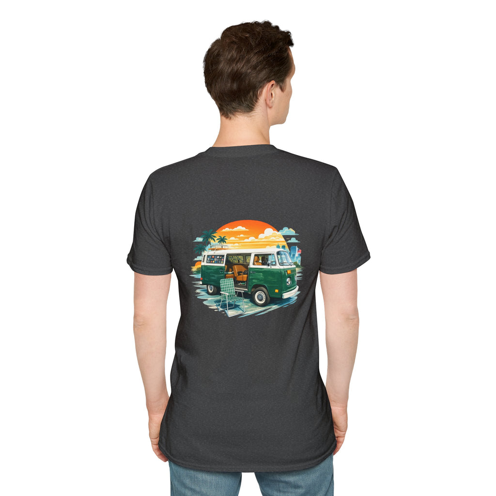 Vintage VW Camper Van Sunset T-Shirt — Retro Beach Surf Tee