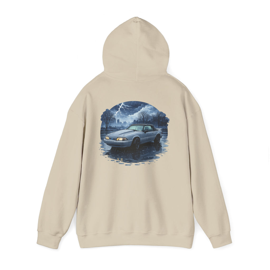 Hoodie - Retro Night Drive Mustang Hoodie (Vintage Car, Moonlit Lakeside Scene)