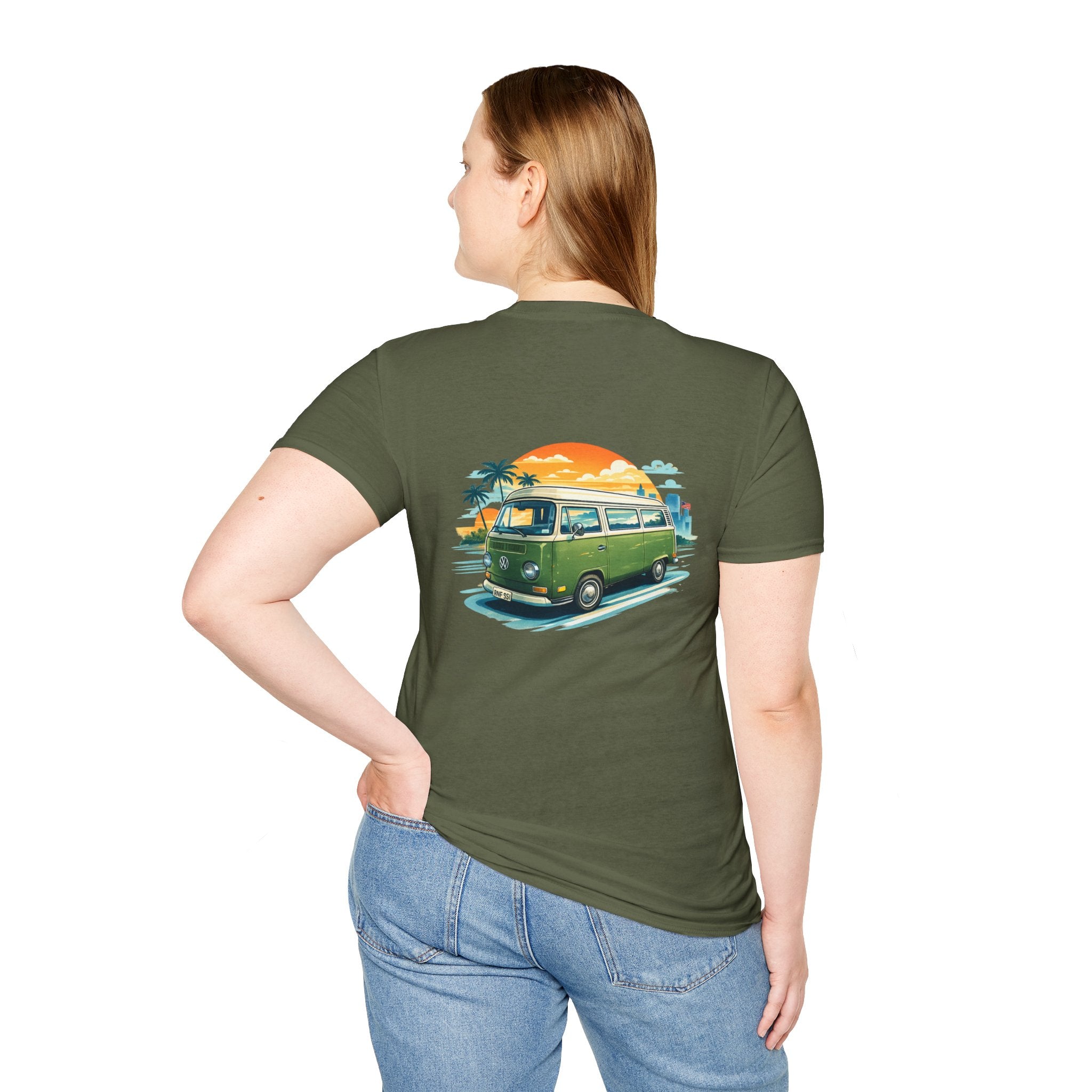 Vintage VW Camper Beach T‑Shirt — Retro Sunset Surf Van Tee