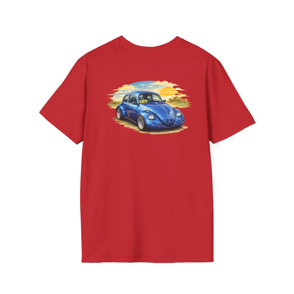 Classic Blue VW Beetle T-Shirt — Vintage Car Sunset Graphic