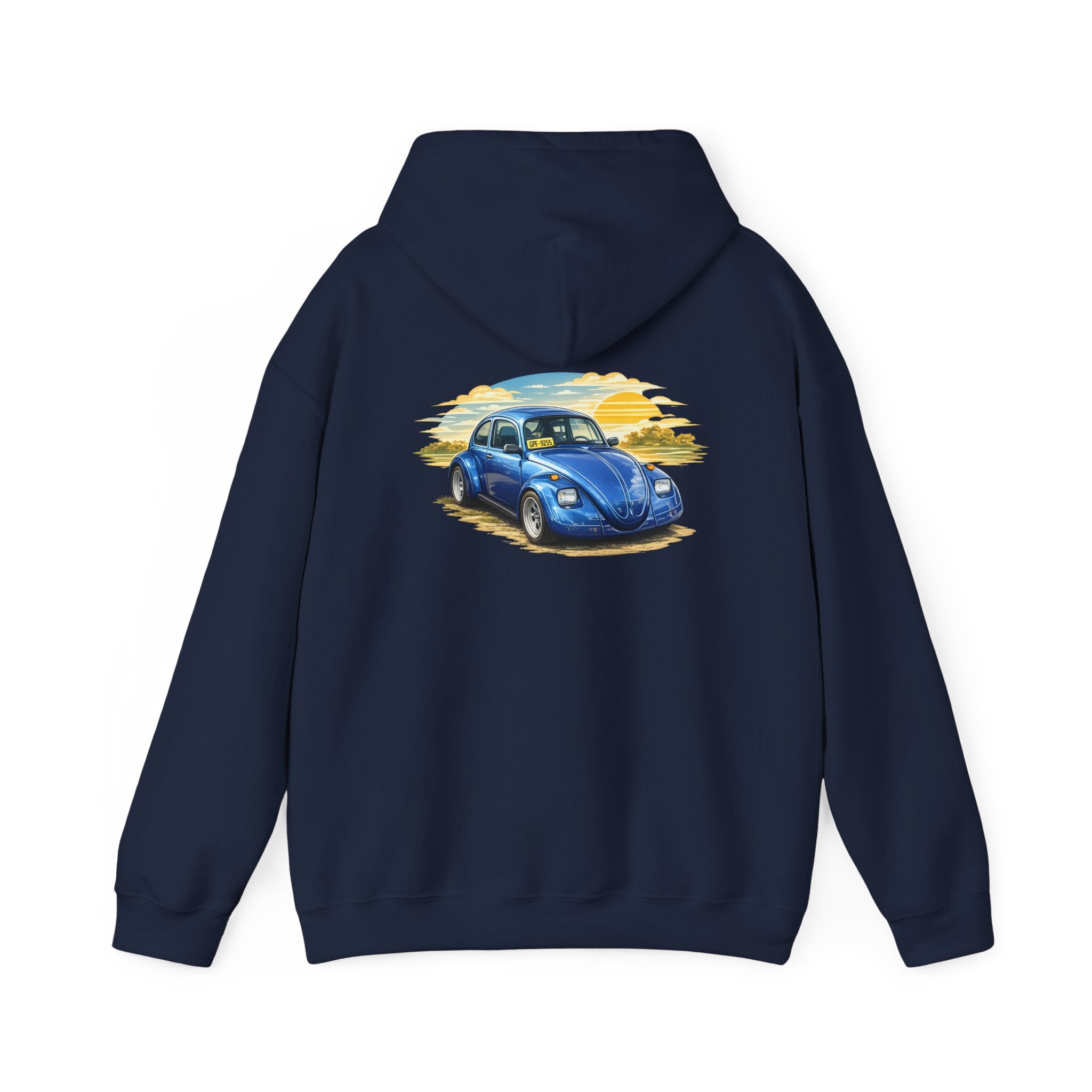 Blue Classic Beetle Hoodie – Vintage VW Car Sunset Graphic Sweatshirt