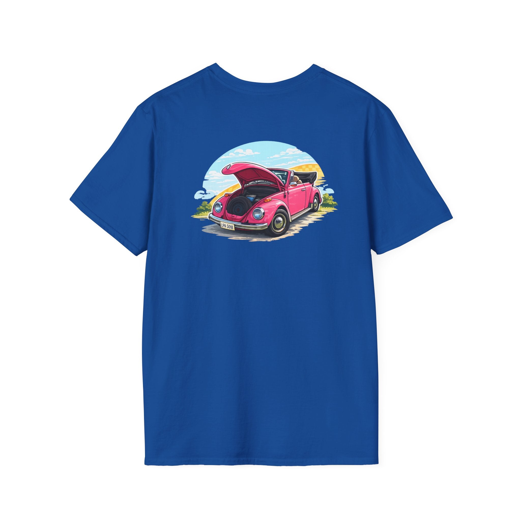 Classic Pink Beetle T‑Shirt — Vintage VW Car Illustration