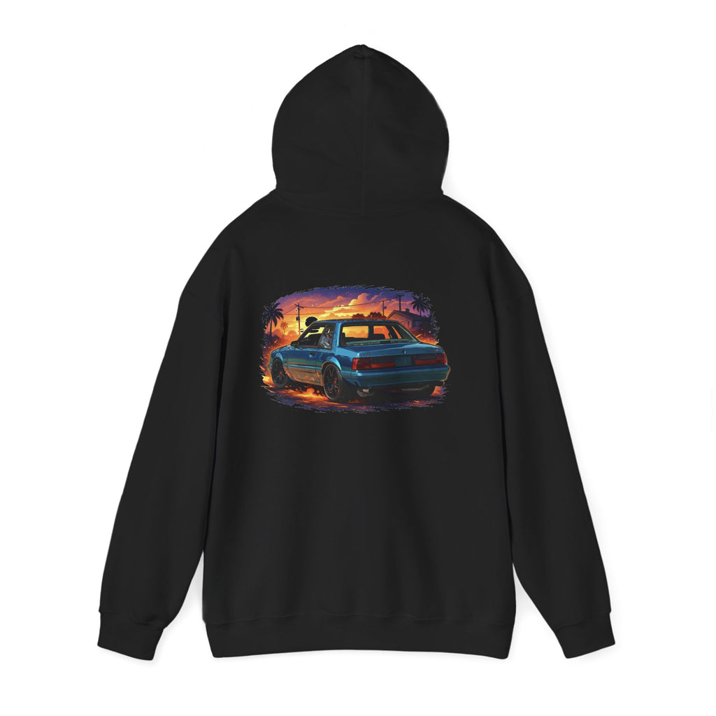 Vintage Mustang Car Hoodie — Sunset Palm Beach Classic Cruiser Sweatshirt