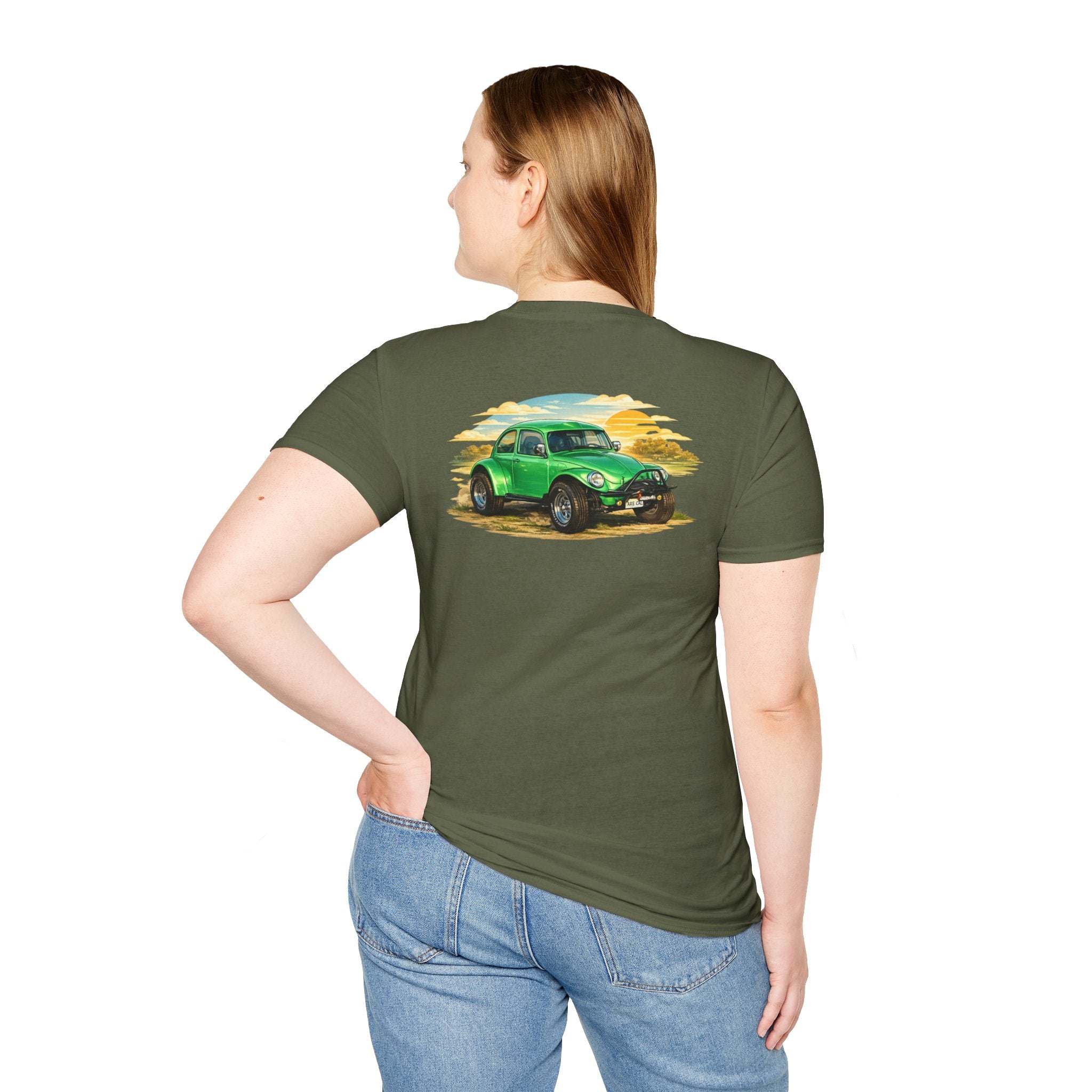 Vintage Green Beetle Car T-Shirt — Retro Beach Cruiser Graphic Tee