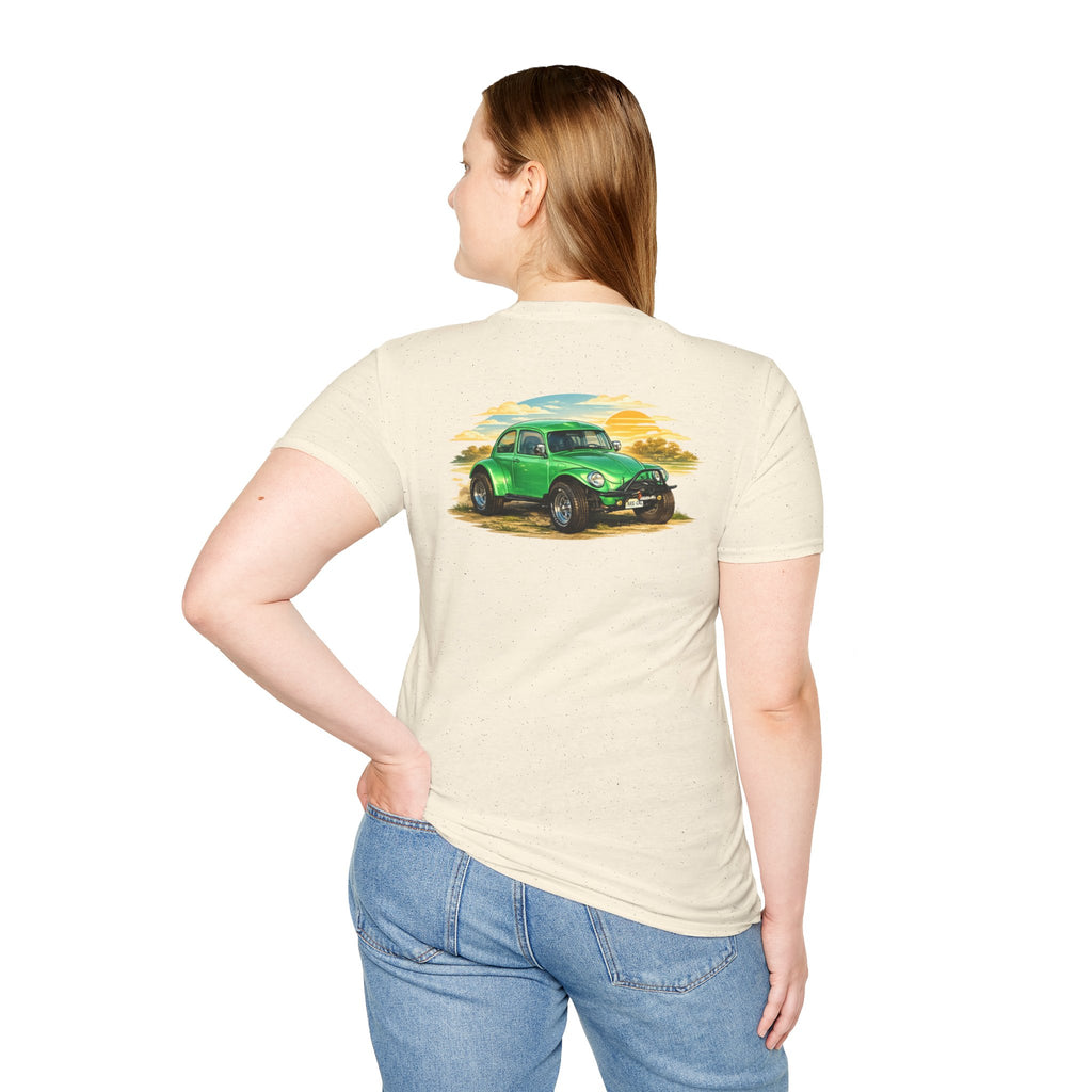 Vintage Green Beetle Car T-Shirt — Retro Beach Cruiser Graphic Tee