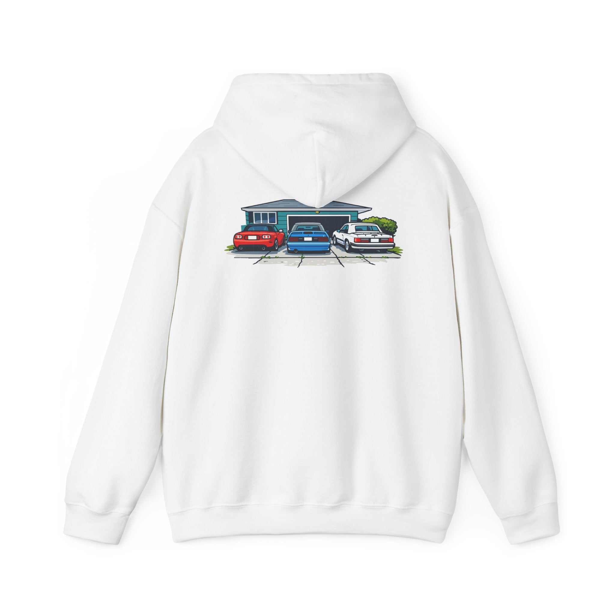 Hoodie - Retro Cars Garage Illustration Hooded Sweatshirt