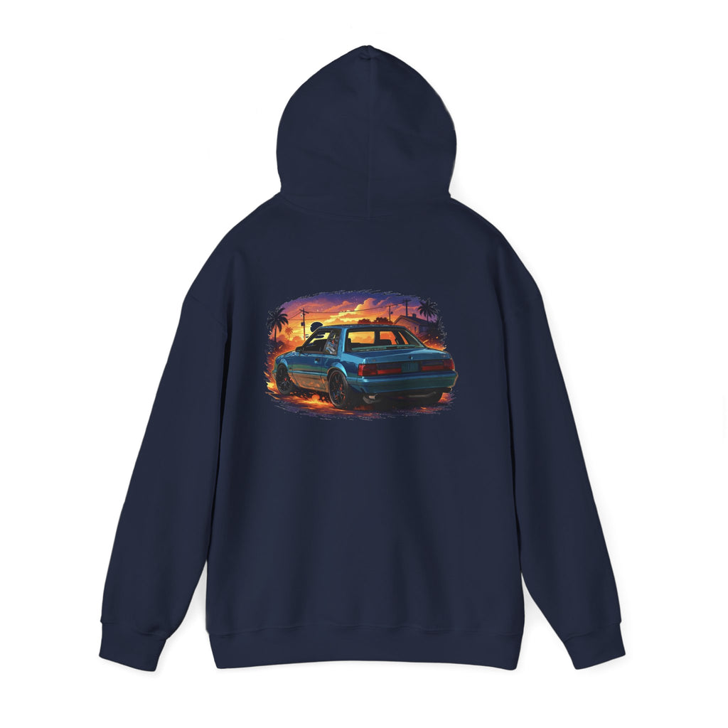 Vintage Mustang Car Hoodie — Sunset Palm Beach Classic Cruiser Sweatshirt