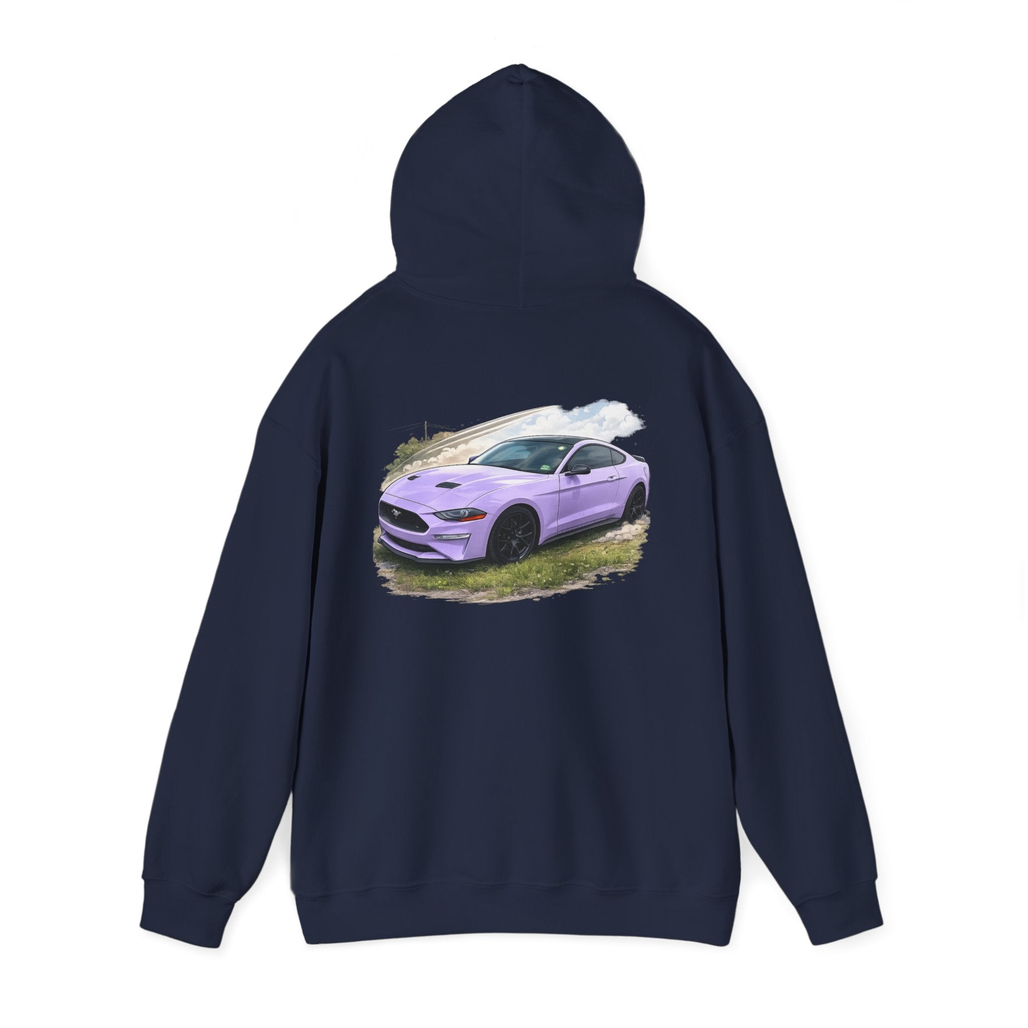 Lavender Mustang Hoodie — Purple Sports Car Graphic Pullover