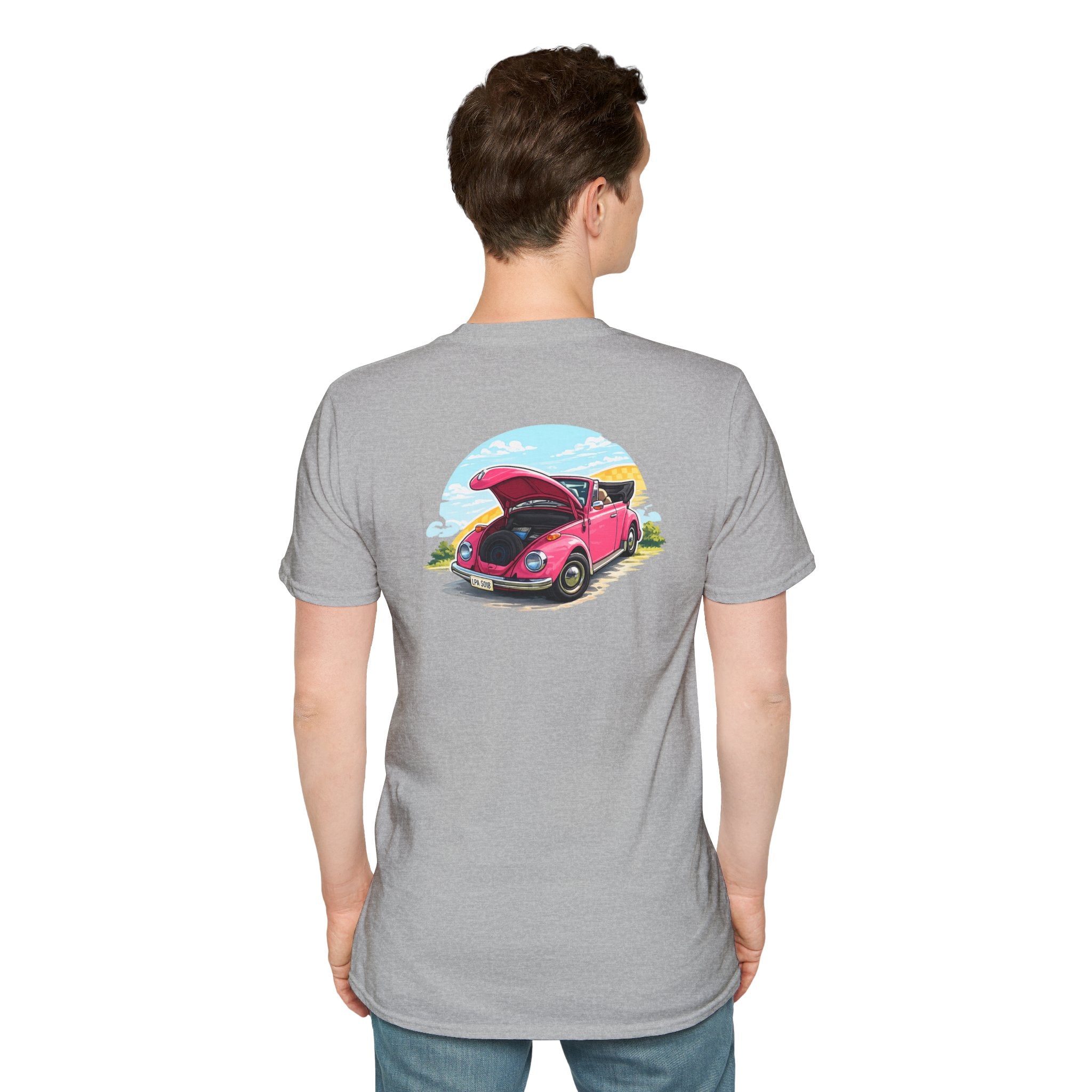 Classic Pink Beetle T‑Shirt — Vintage VW Car Illustration