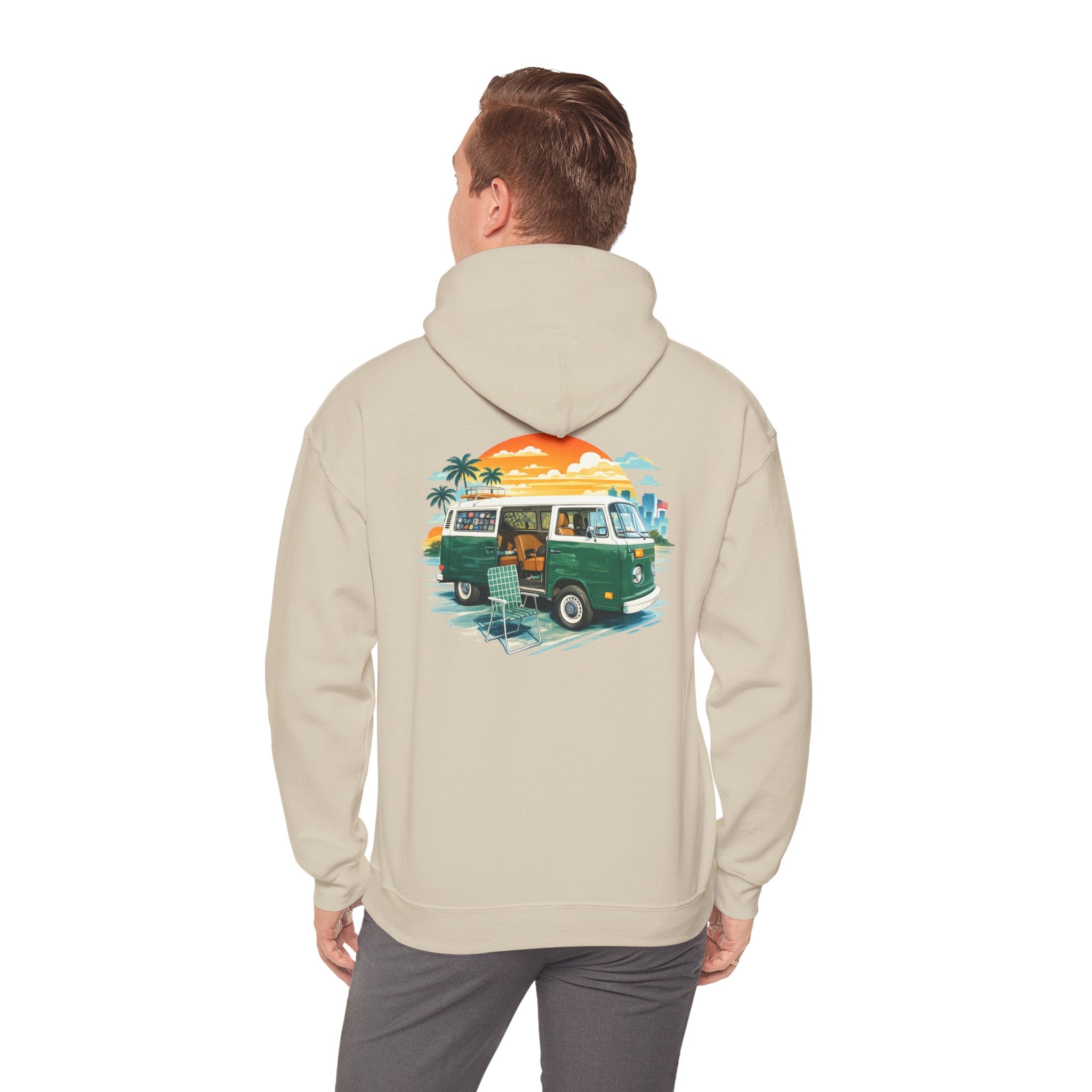 Vintage VW Camper Hoodie – Retro Surf Van Sunset Pullover