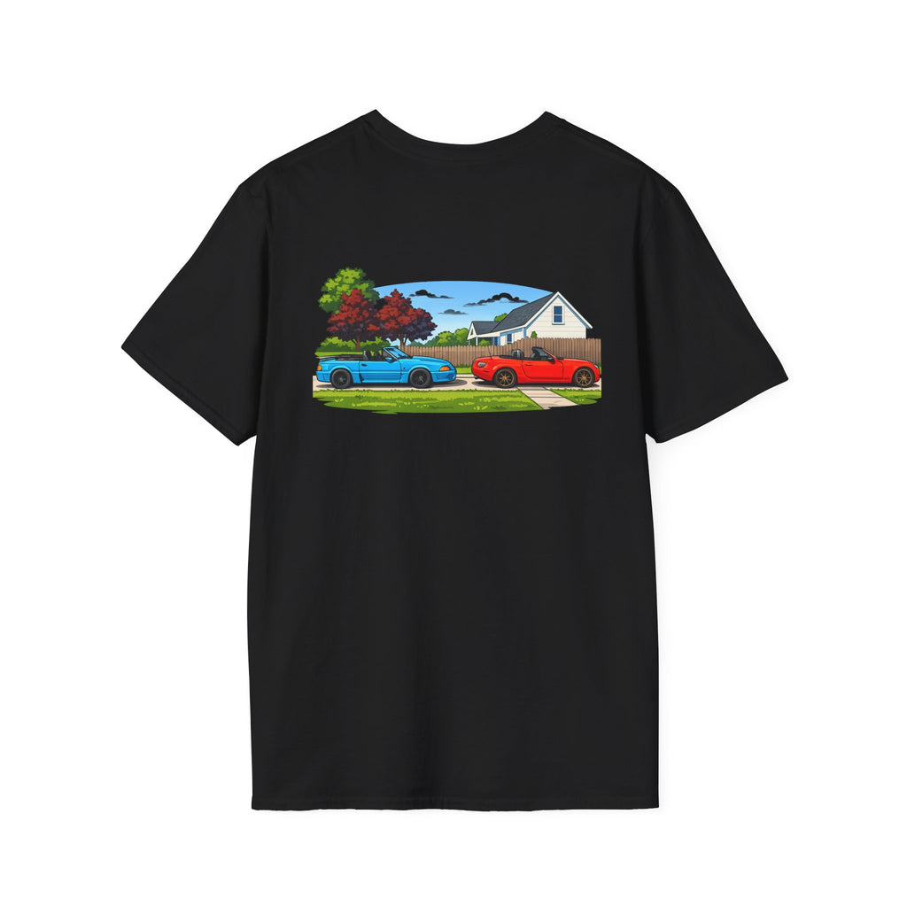 Classic Car Scene T-Shirt — Retro Muscle Cars Back Print