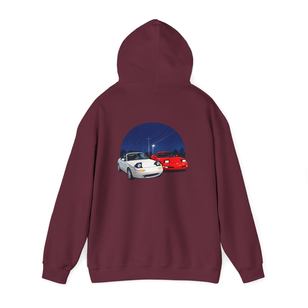 Miata corvette Duo Hoodie – Classic Red & White Sports Cars Nightscape