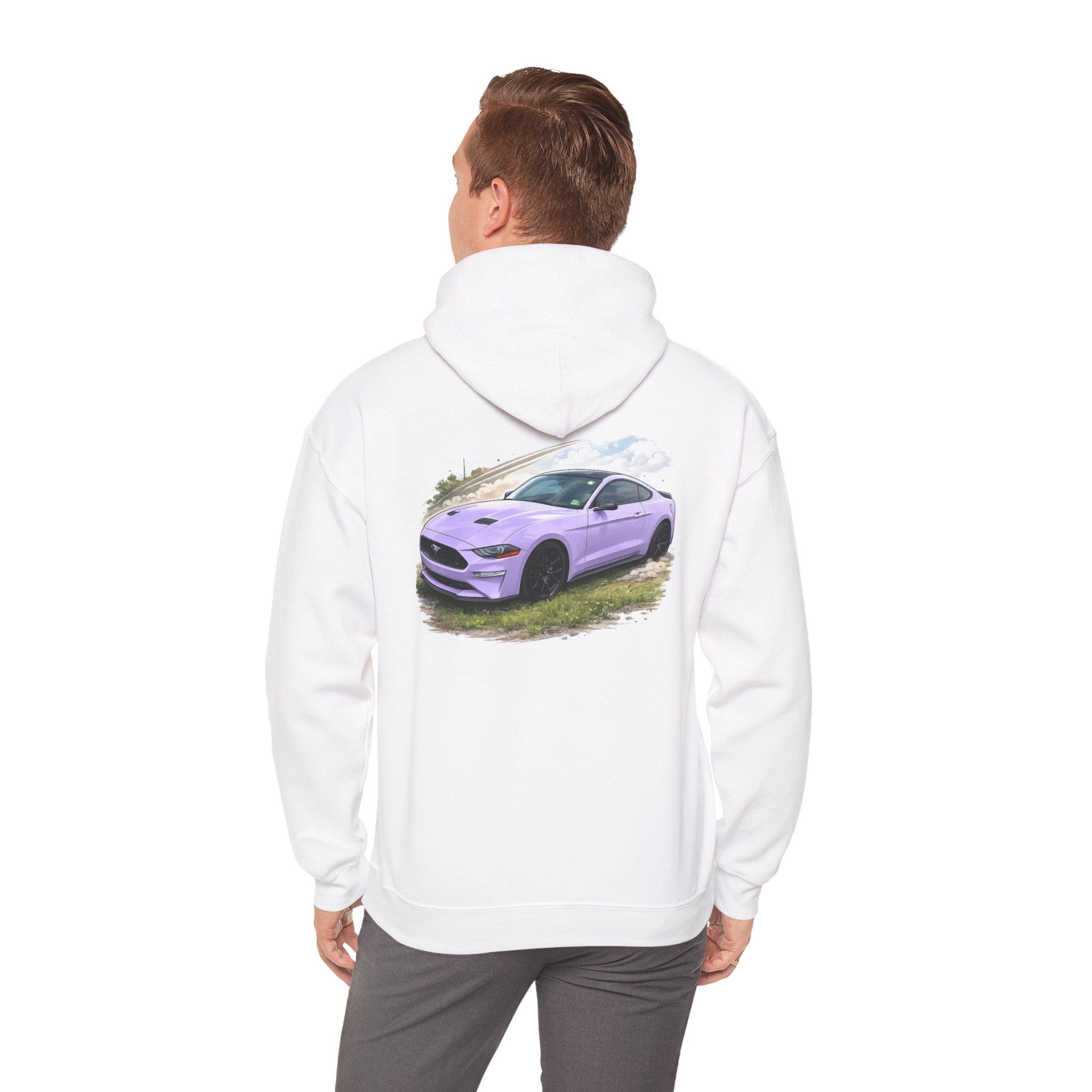Lavender Mustang Hoodie — Purple Sports Car Graphic Pullover