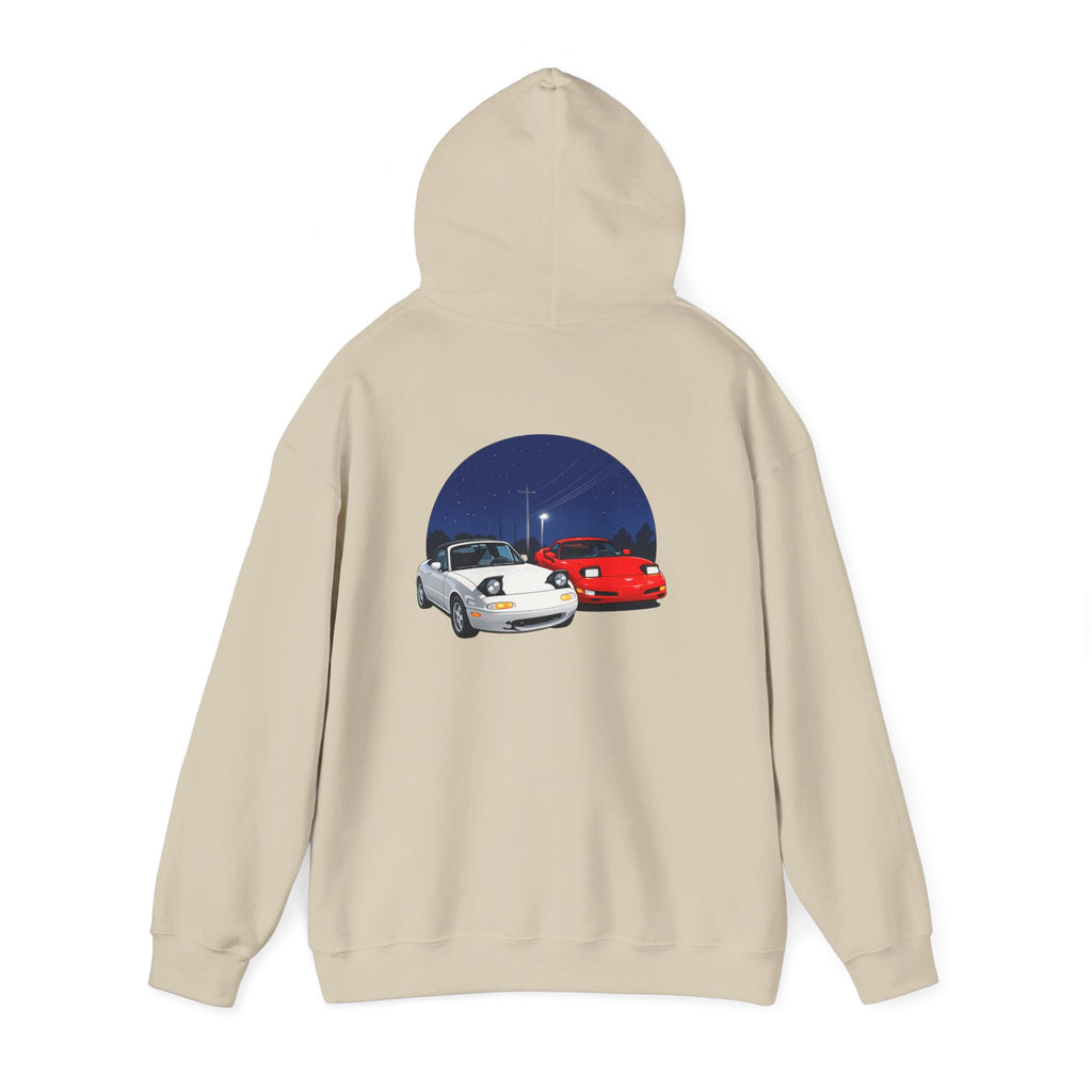 Miata corvette Duo Hoodie – Classic Red & White Sports Cars Nightscape