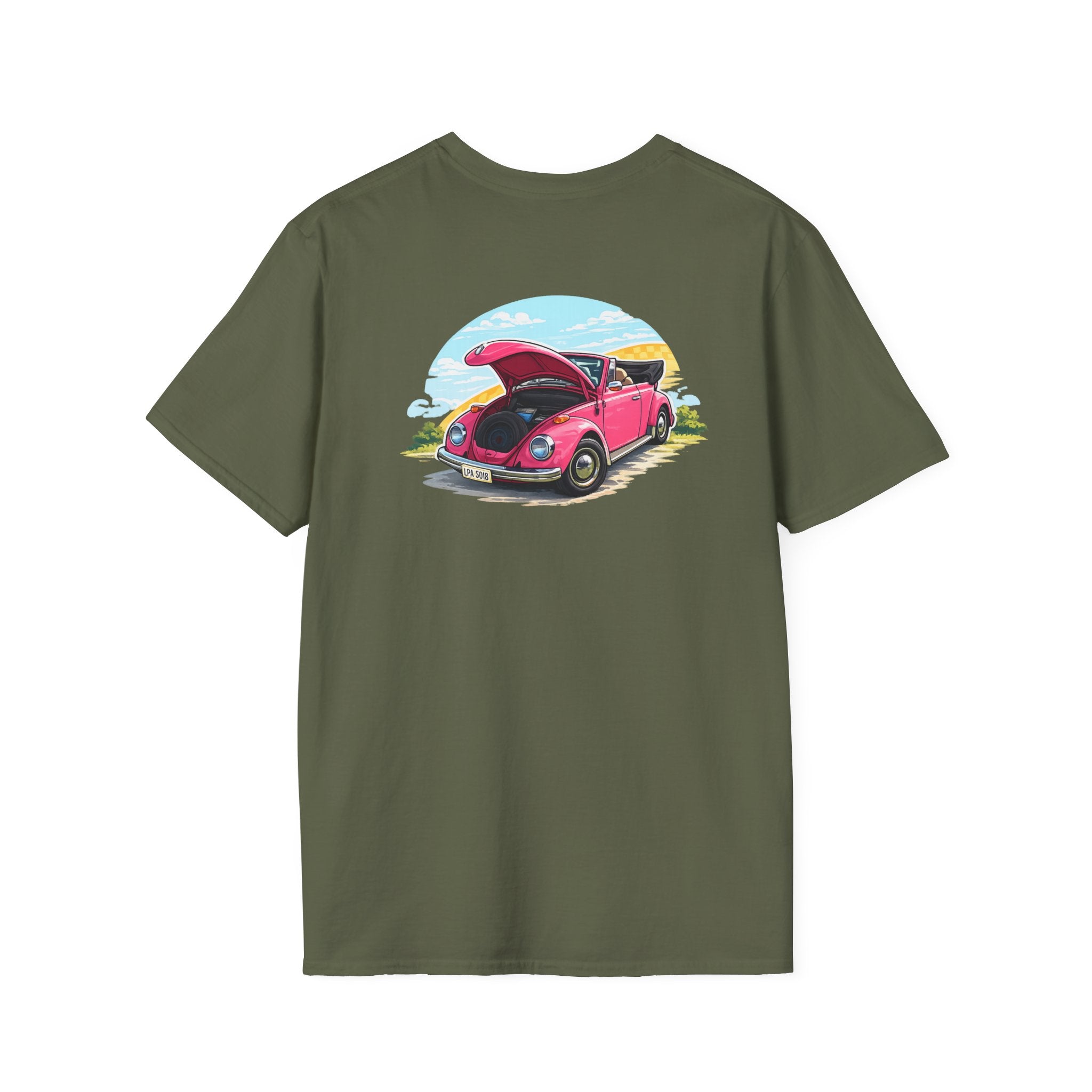 Classic Pink Beetle T‑Shirt — Vintage VW Car Illustration