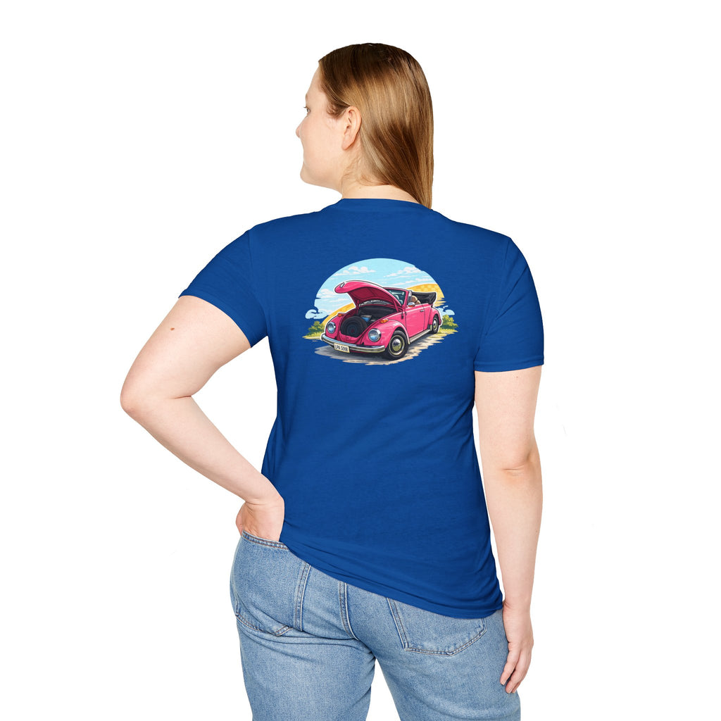 Classic Pink Beetle T‑Shirt — Vintage VW Car Illustration