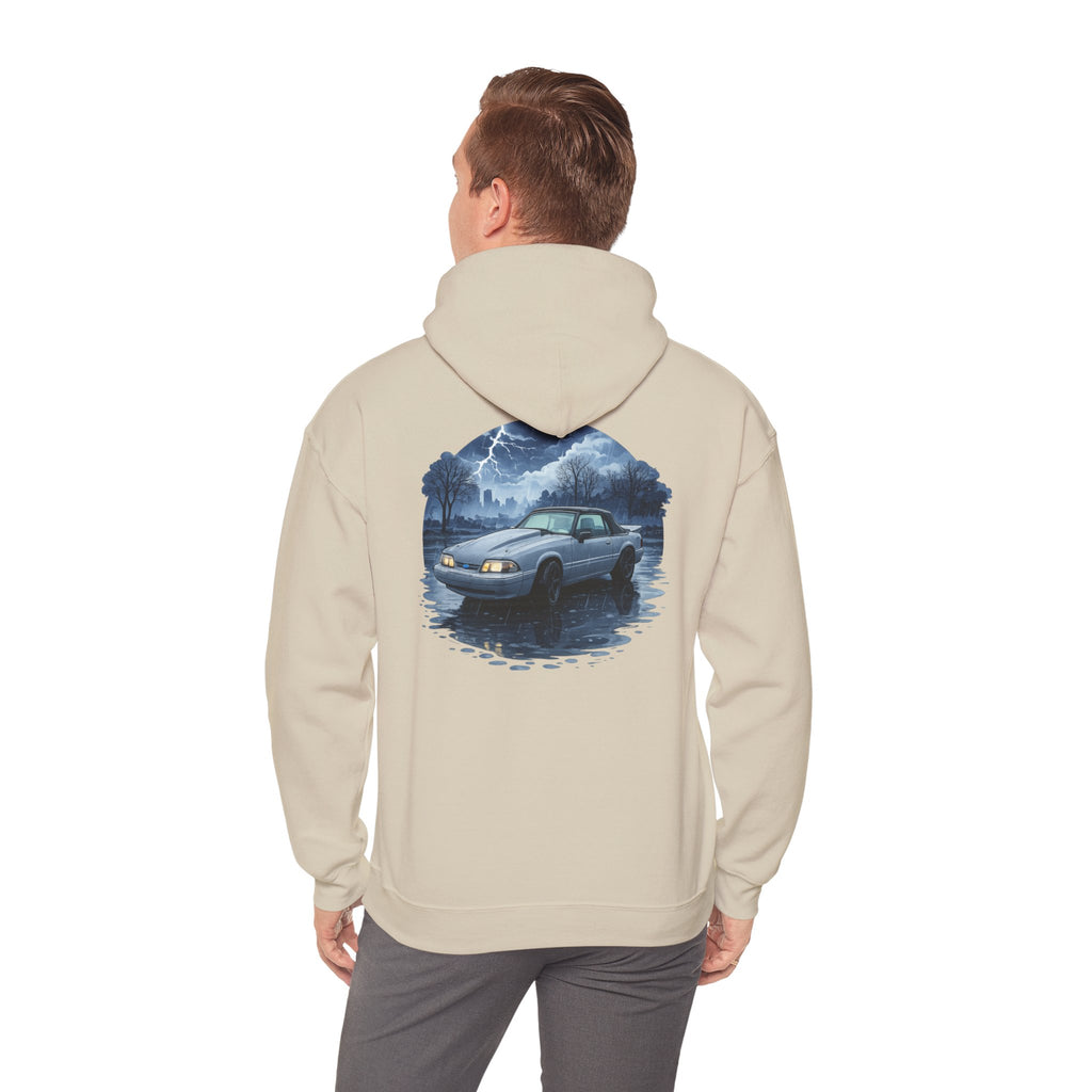 Hoodie - Retro Night Drive Mustang Hoodie (Vintage Car, Moonlit Lakeside Scene)
