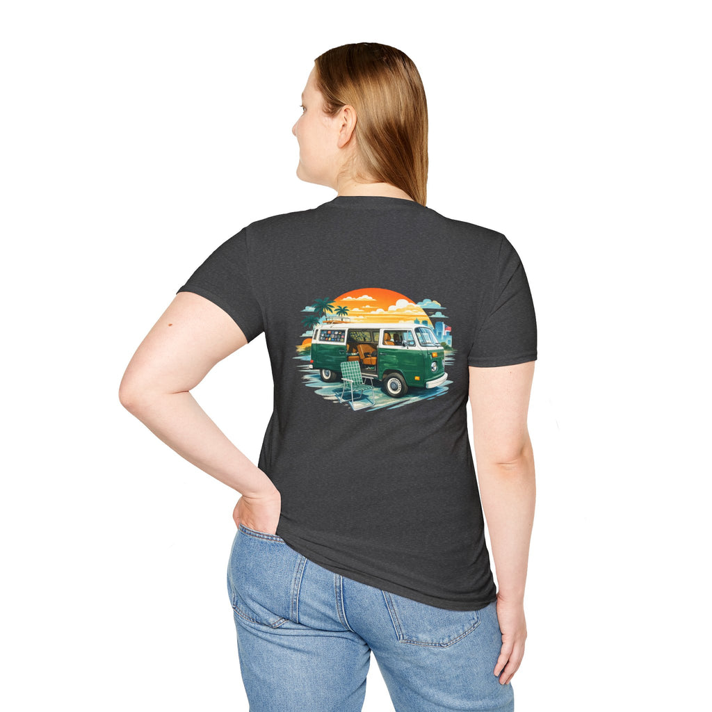 Vintage VW Camper Van Sunset T-Shirt — Retro Beach Surf Tee