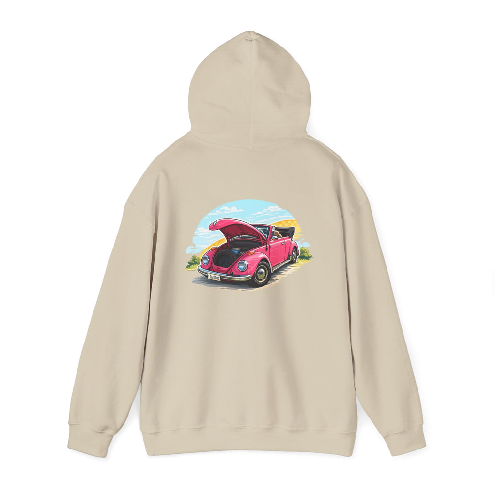 Vintage Pink Beetle Hoodie – Retro VW Bug Illustration Sweatshirt
