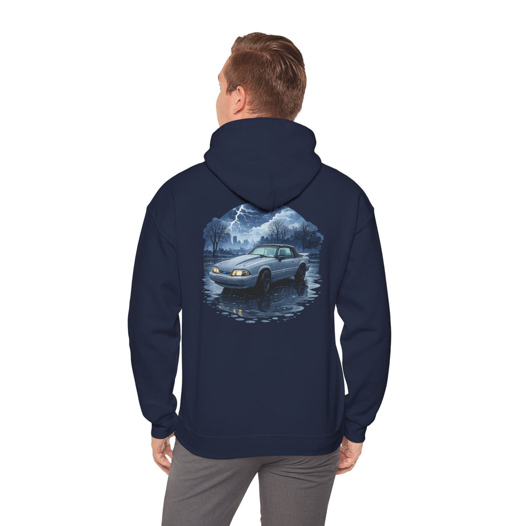 Hoodie - Retro Night Drive Mustang Hoodie (Vintage Car, Moonlit Lakeside Scene)