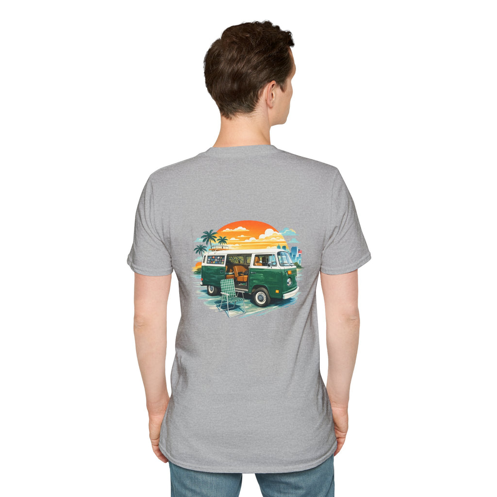 Vintage VW Camper Van Sunset T-Shirt — Retro Beach Surf Tee