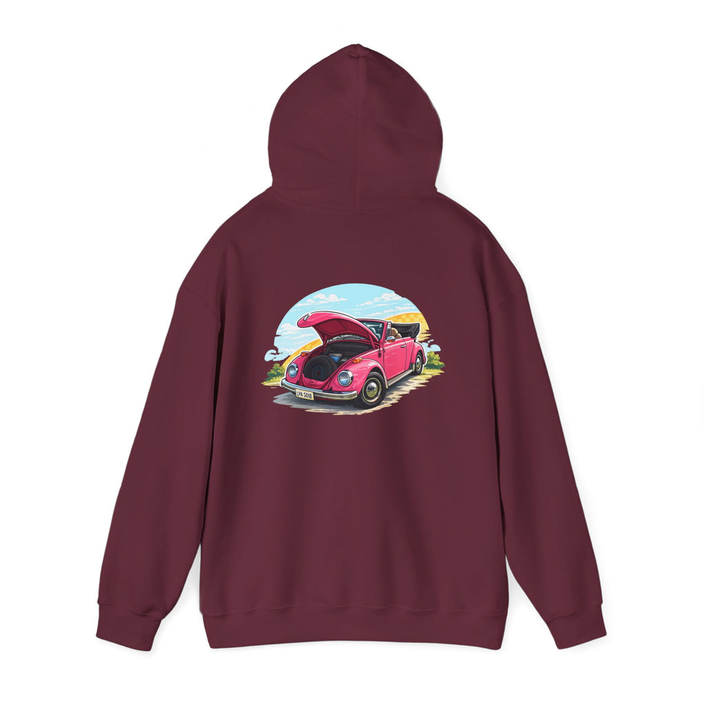 Vintage Pink Beetle Hoodie – Retro VW Bug Illustration Sweatshirt