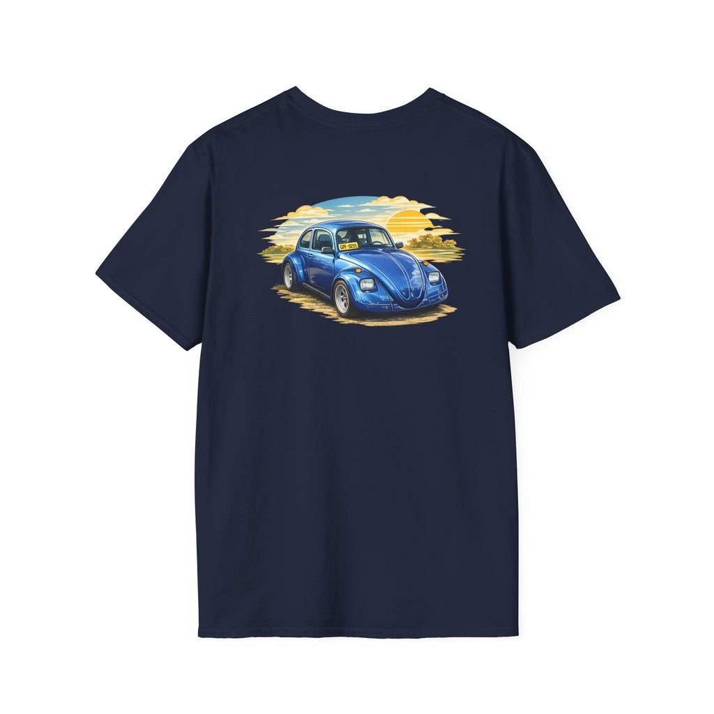Classic Blue VW Beetle T-Shirt — Vintage Car Sunset Graphic