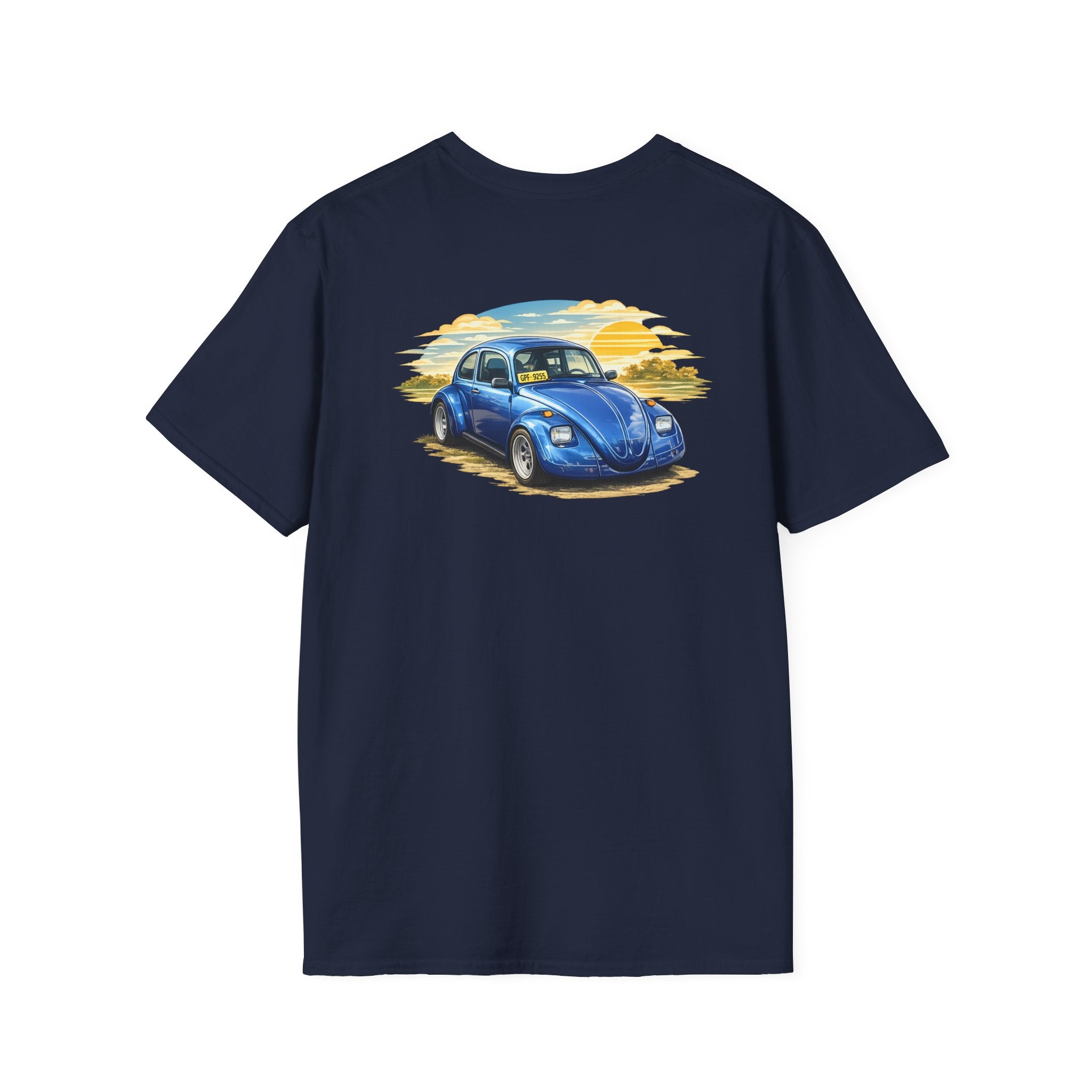Classic Blue VW Beetle T-Shirt — Vintage Car Sunset Graphic