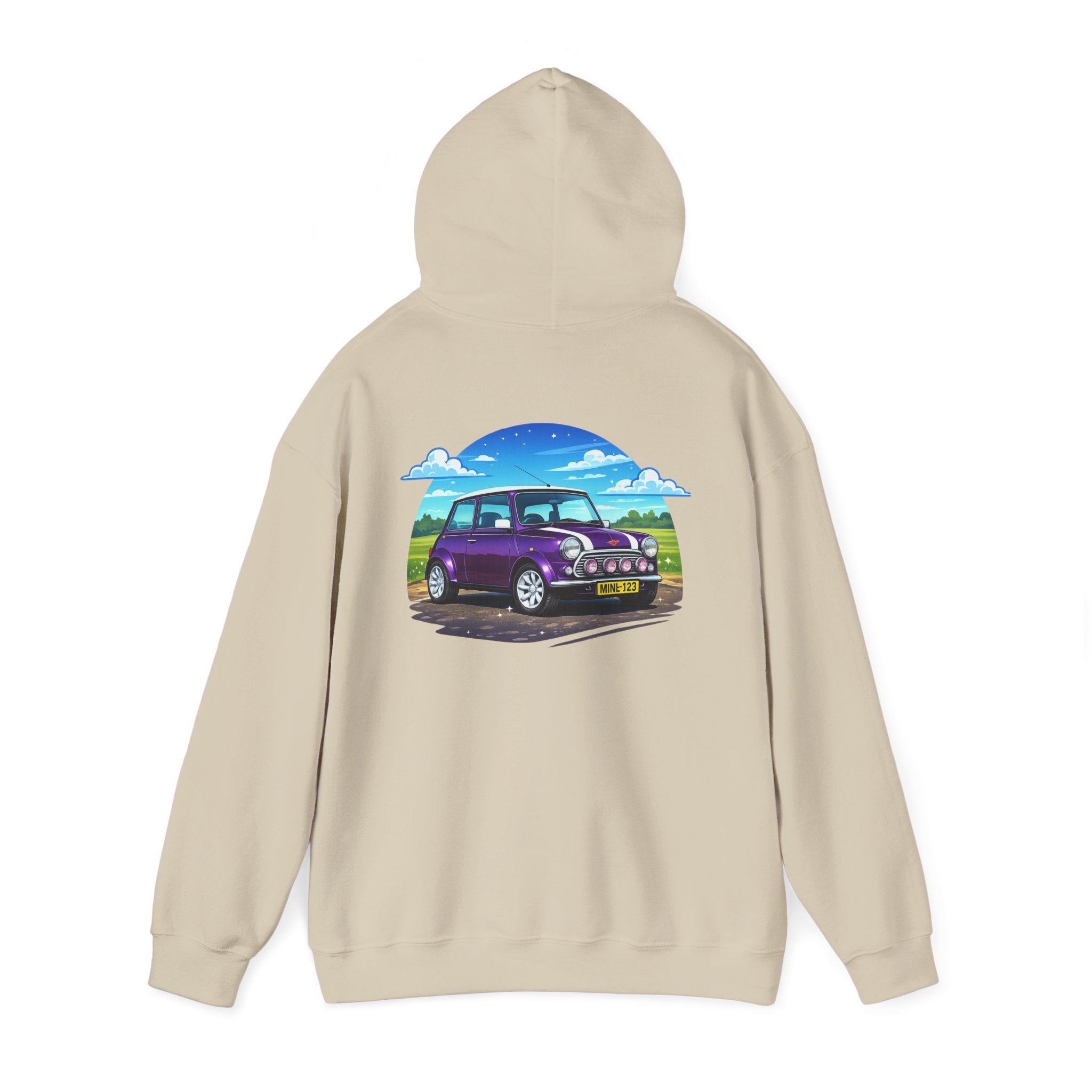 Classic Mini Cooper Hoodie — Retro Purple Car Graphic Pullover