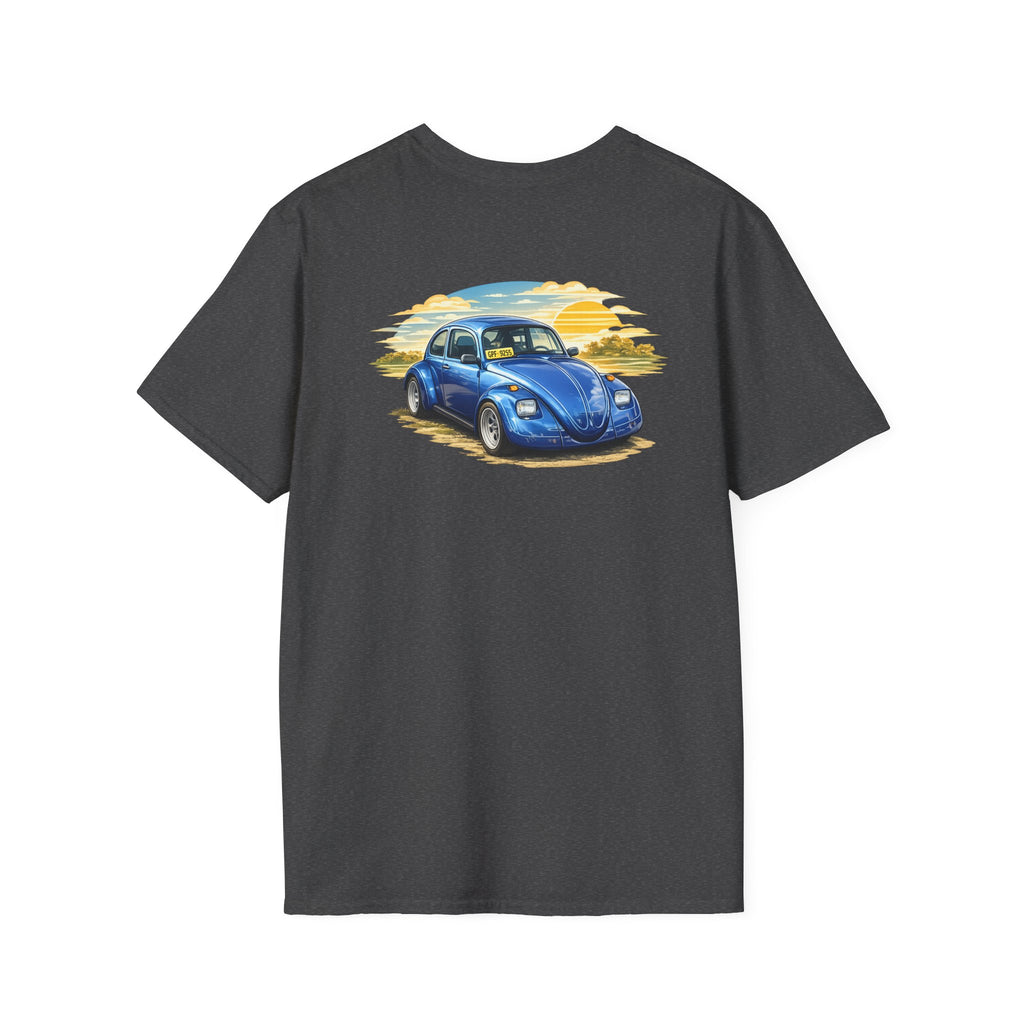 Classic Blue VW Beetle T-Shirt — Vintage Car Sunset Graphic