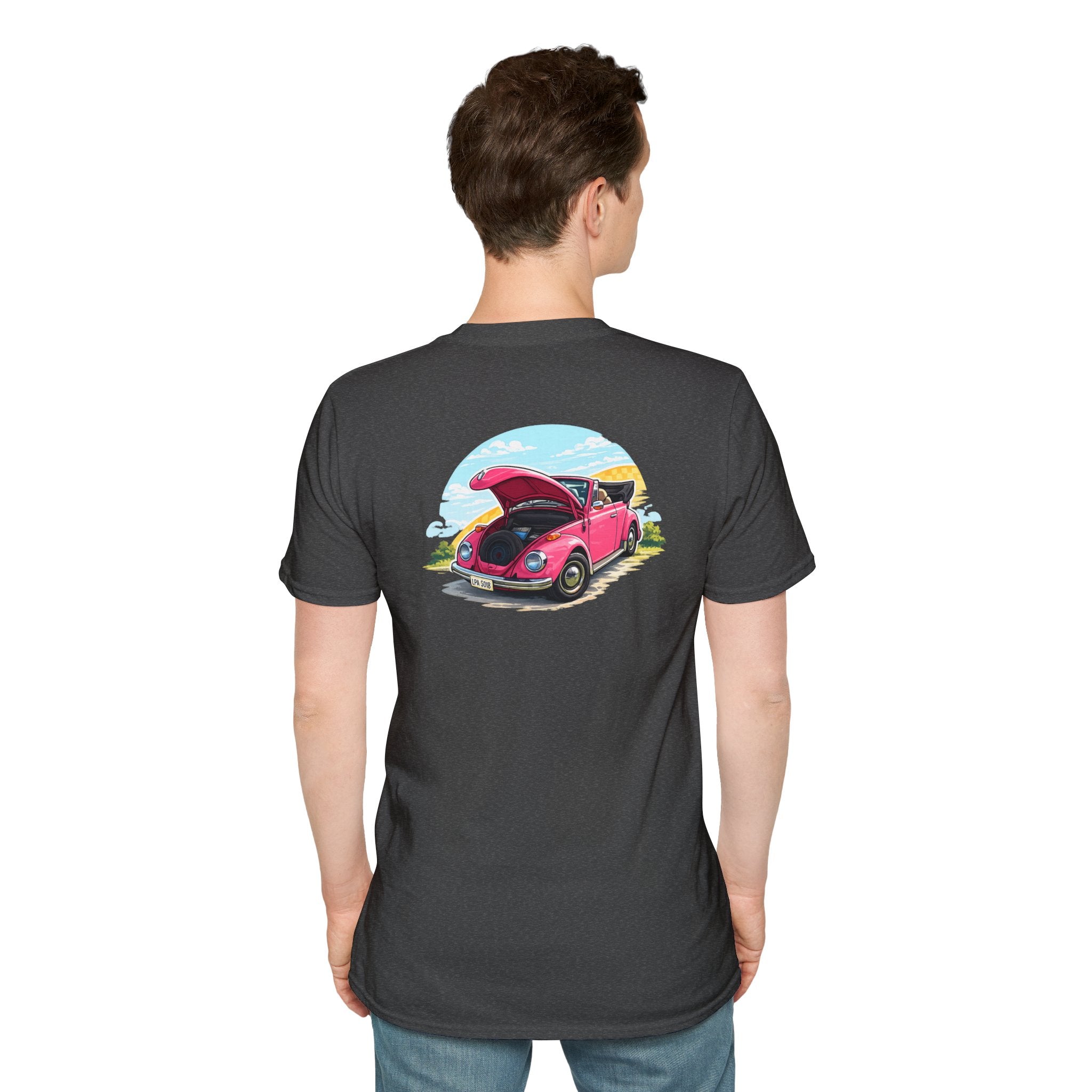 Classic Pink Beetle T‑Shirt — Vintage VW Car Illustration