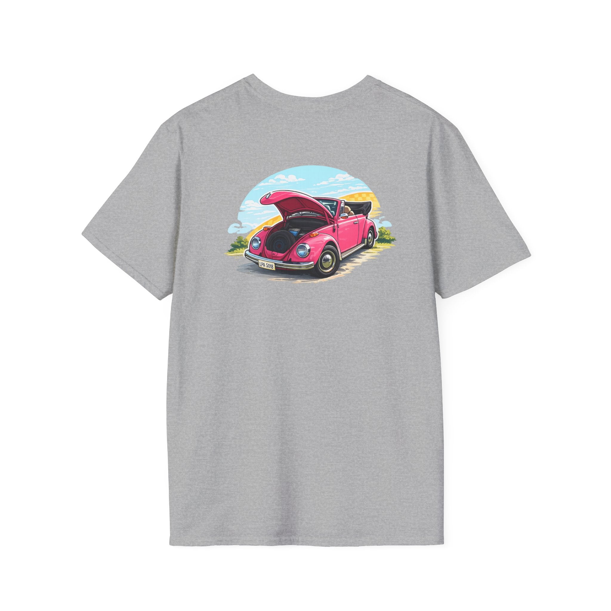 Classic Pink Beetle T‑Shirt — Vintage VW Car Illustration