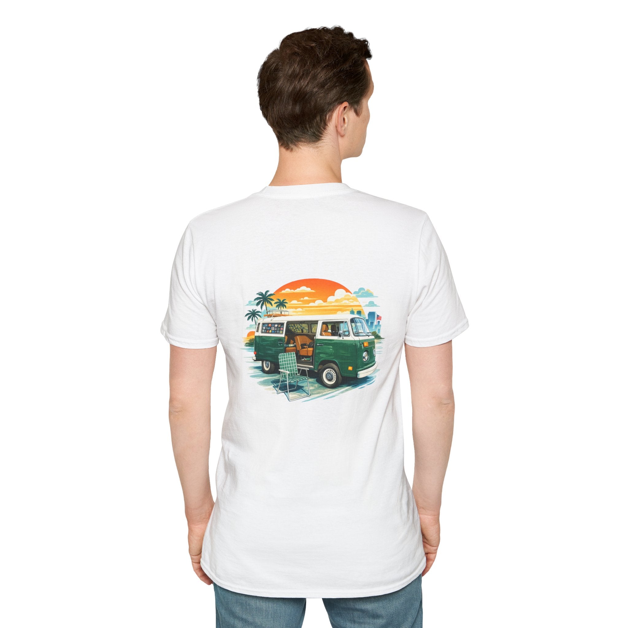 Vintage VW Camper Van Sunset T-Shirt — Retro Beach Surf Tee