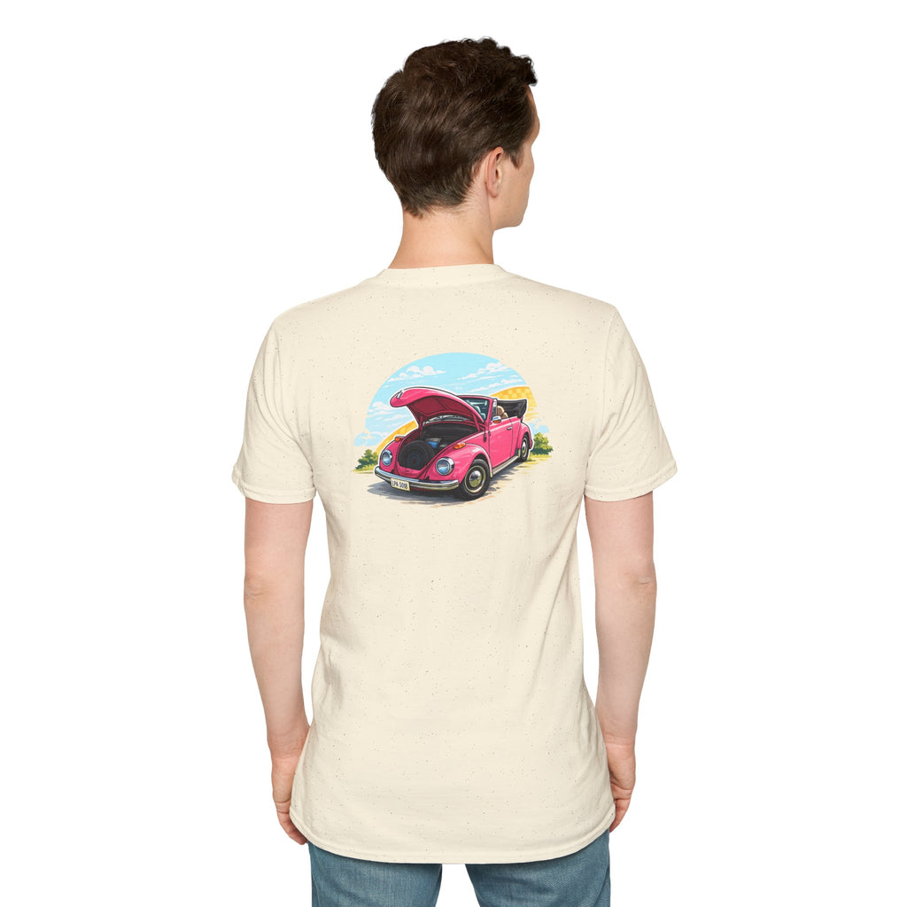 Classic Pink Beetle T‑Shirt — Vintage VW Car Illustration