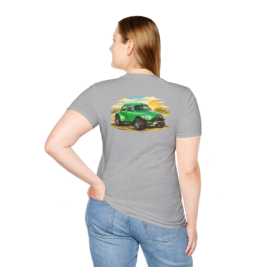 Vintage Green Beetle Car T-Shirt — Retro Beach Cruiser Graphic Tee