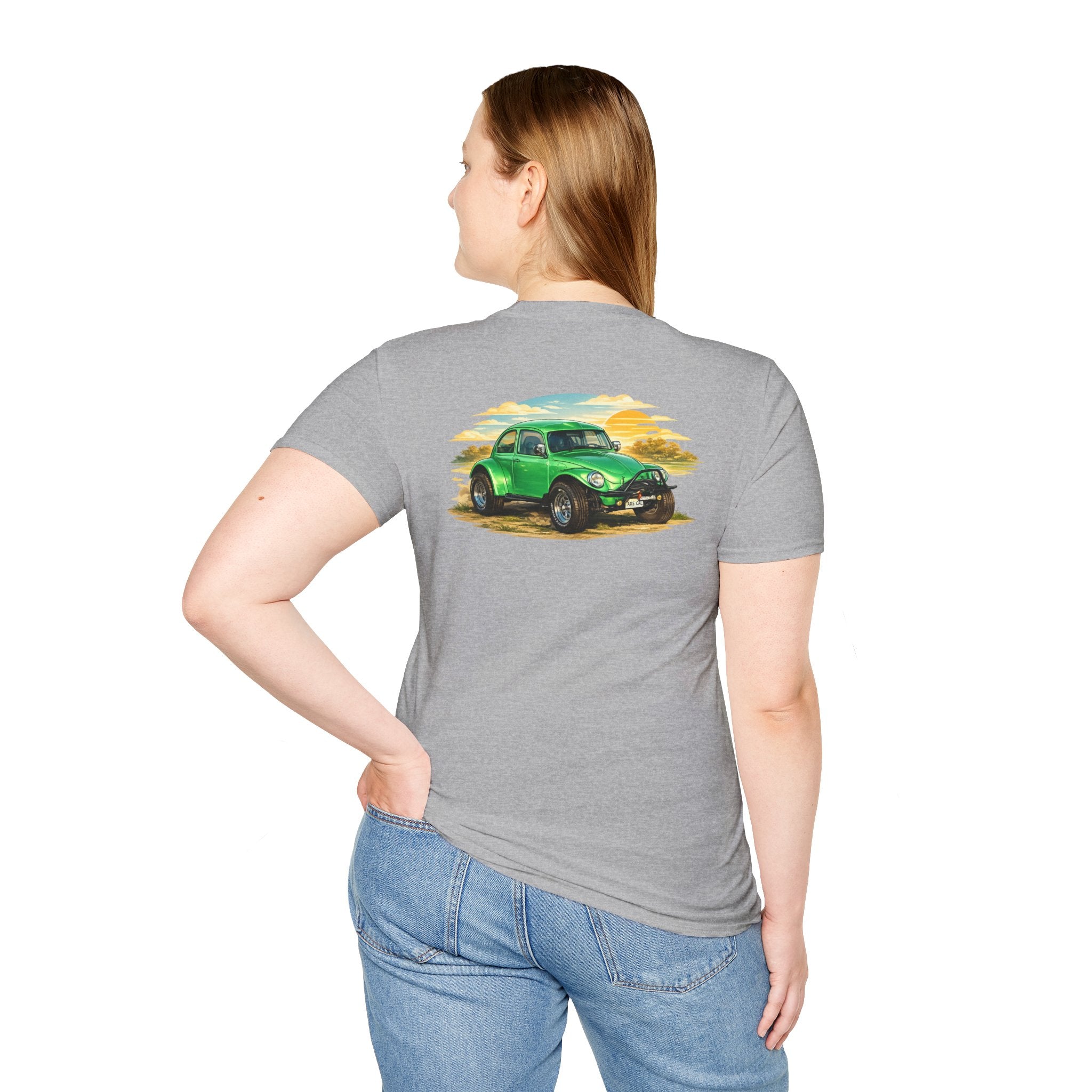 Vintage Green Beetle Car T-Shirt — Retro Beach Cruiser Graphic Tee