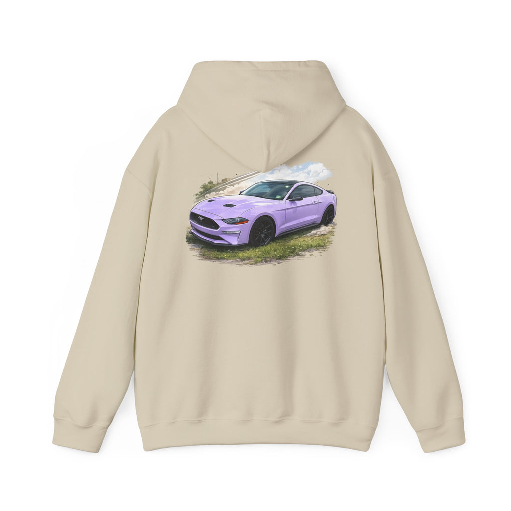 Lavender Mustang Hoodie — Purple Sports Car Graphic Pullover