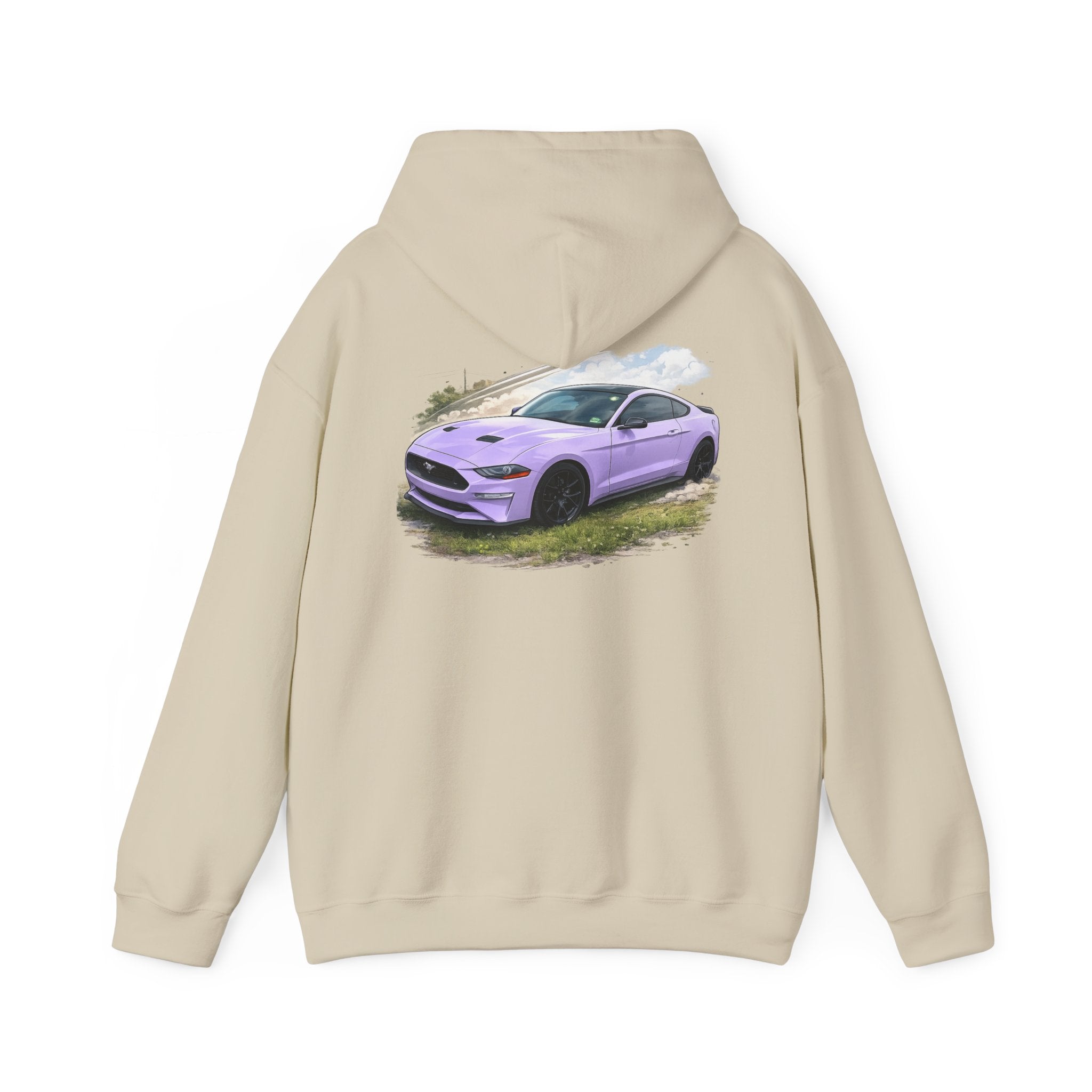 Lavender Mustang Hoodie — Purple Sports Car Graphic Pullover