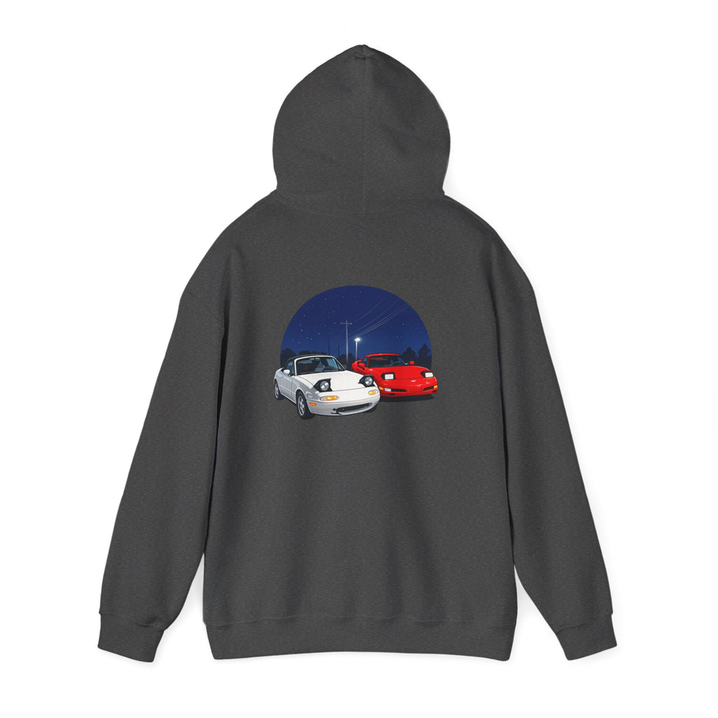 Miata corvette Duo Hoodie – Classic Red & White Sports Cars Nightscape