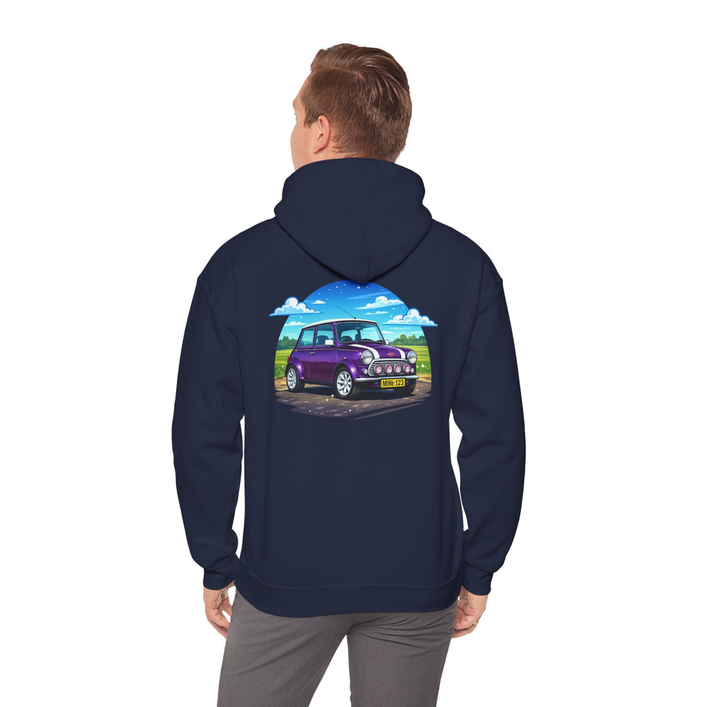Classic Mini Cooper Hoodie — Retro Purple Car Graphic Pullover