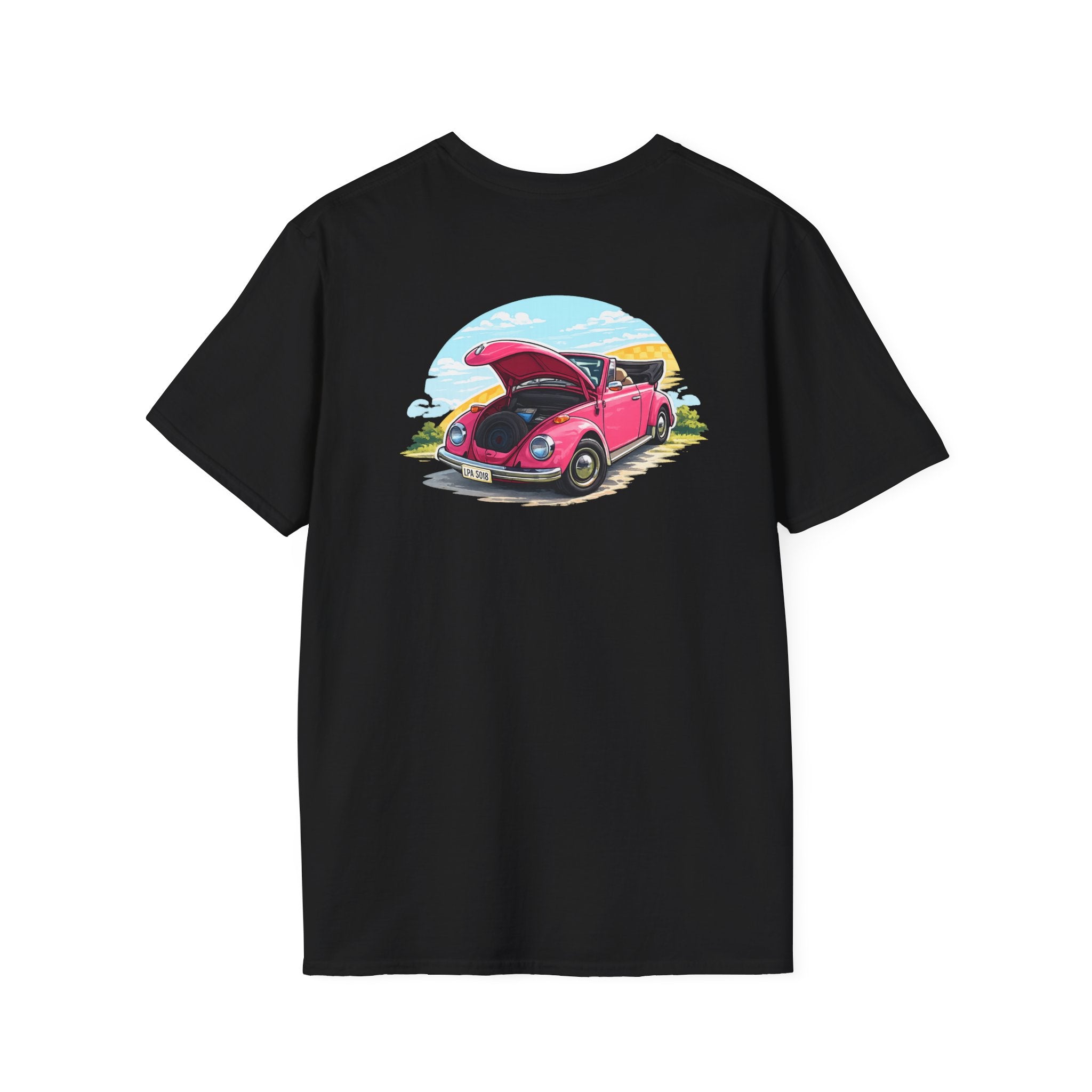 Classic Pink Beetle T‑Shirt — Vintage VW Car Illustration
