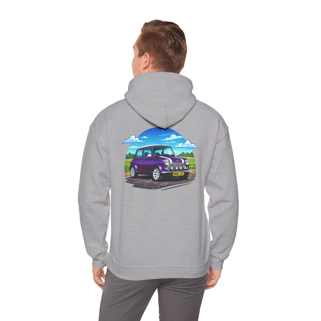 Classic Mini Cooper Hoodie — Retro Purple Car Graphic Pullover