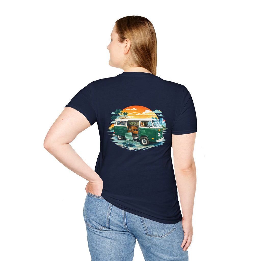 Vintage VW Camper Van Sunset T-Shirt — Retro Beach Surf Tee