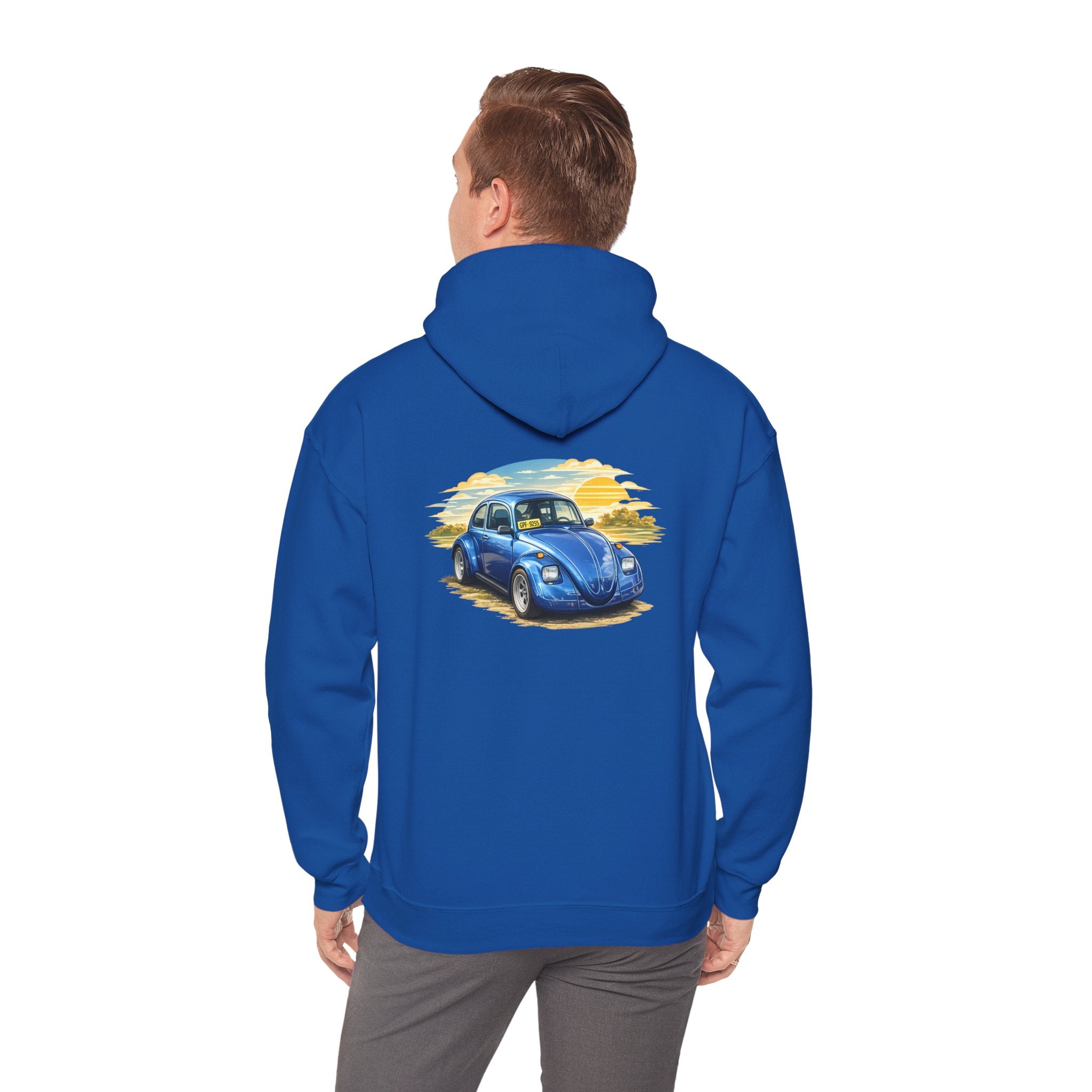 Blue Classic Beetle Hoodie – Vintage VW Car Sunset Graphic Sweatshirt