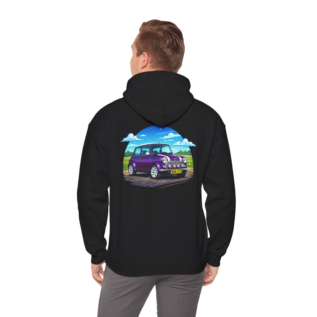 Classic Mini Cooper Hoodie — Retro Purple Car Graphic Pullover