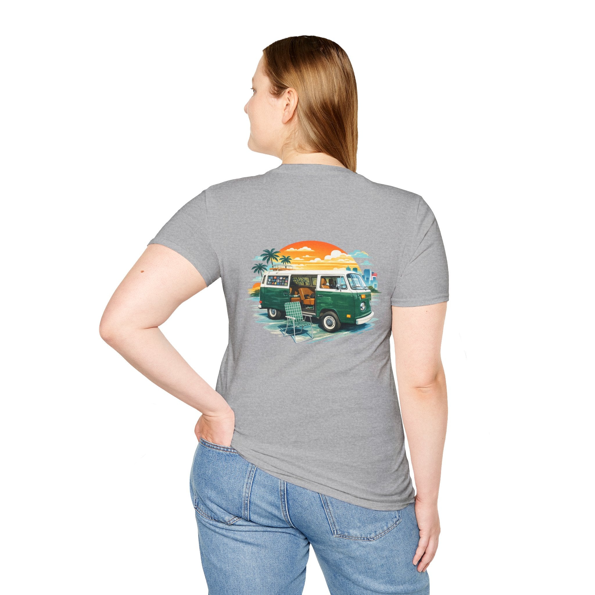 Vintage VW Camper Van Sunset T-Shirt — Retro Beach Surf Tee