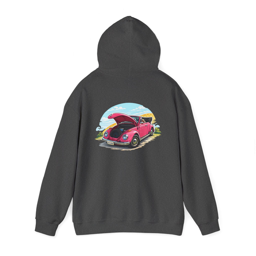 Vintage Pink Beetle Hoodie – Retro VW Bug Illustration Sweatshirt
